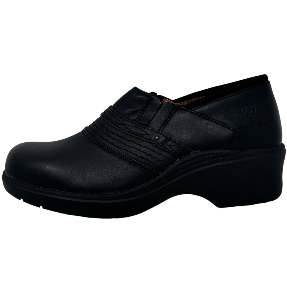 Ariat Safety Clog Steel Toe Oil Resist Slip On Women Leather Shoes Black Sz 11B